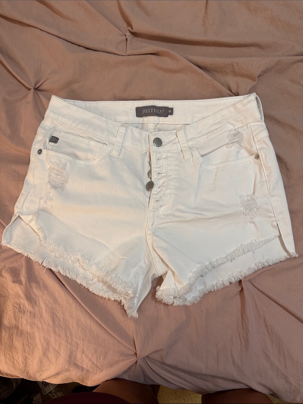 Just USA Off-White Frayed Distressed Denim Shorts